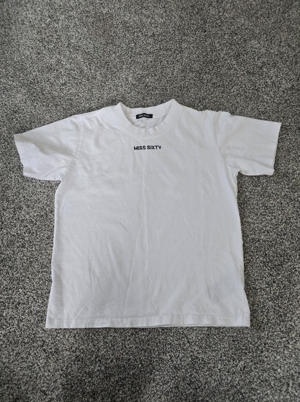 Miss Sixty White Crewneck Embroidered Logo Baby Tee Retro Y2K Style Size Med